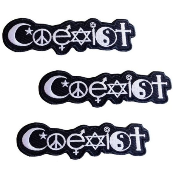 NEW 3-PACK COEXIST IRON ON PATCHES EMBROIDERED BADGES - Picture 1 of 5